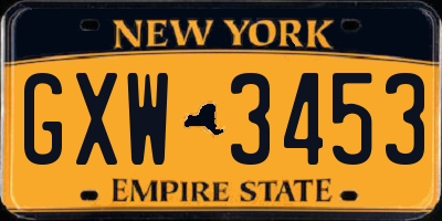 NY license plate GXW3453