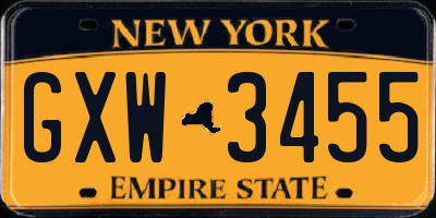 NY license plate GXW3455