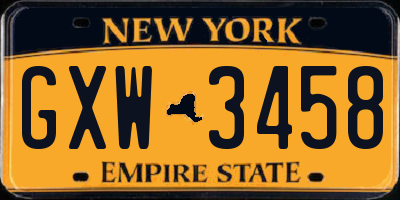 NY license plate GXW3458