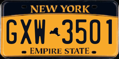 NY license plate GXW3501