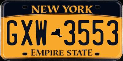 NY license plate GXW3553