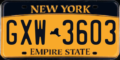 NY license plate GXW3603