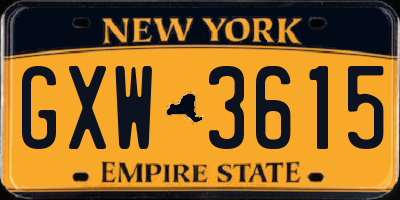 NY license plate GXW3615