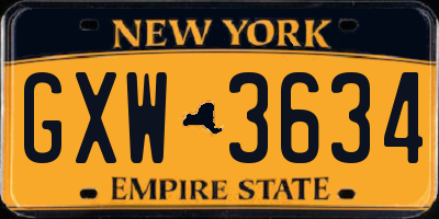 NY license plate GXW3634