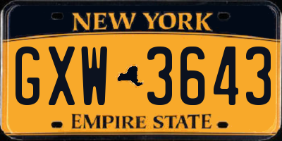 NY license plate GXW3643