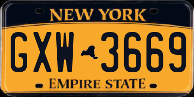 NY license plate GXW3669