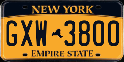 NY license plate GXW3800