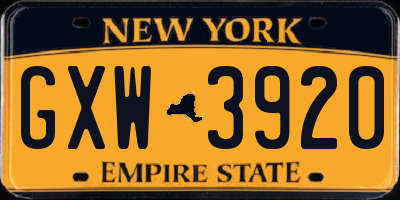 NY license plate GXW3920