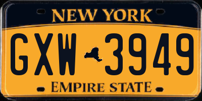 NY license plate GXW3949