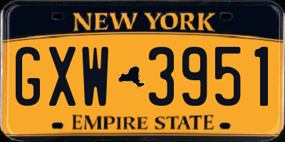 NY license plate GXW3951