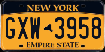 NY license plate GXW3958
