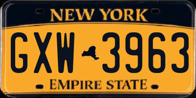 NY license plate GXW3963