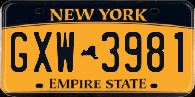 NY license plate GXW3981