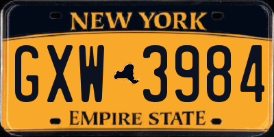 NY license plate GXW3984