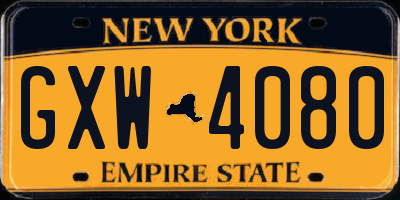 NY license plate GXW4080