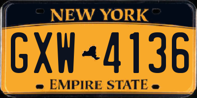 NY license plate GXW4136