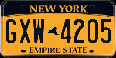 NY license plate GXW4205