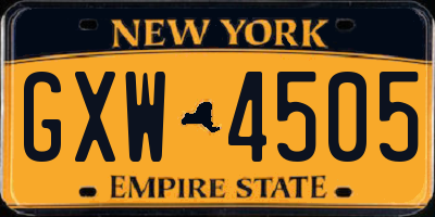 NY license plate GXW4505