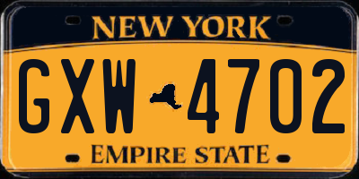 NY license plate GXW4702