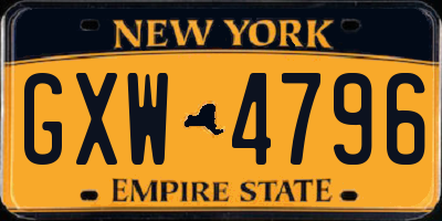 NY license plate GXW4796