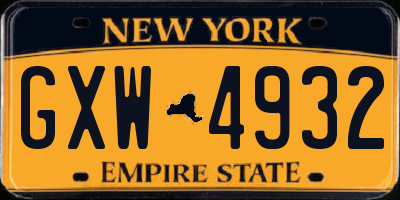 NY license plate GXW4932