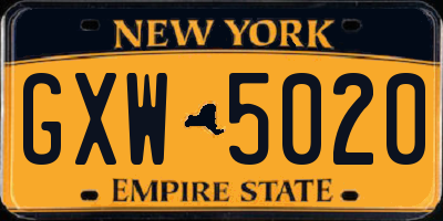 NY license plate GXW5020
