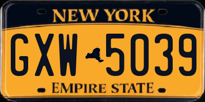 NY license plate GXW5039