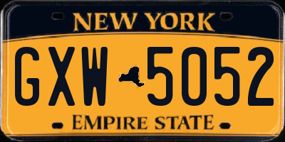 NY license plate GXW5052