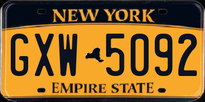 NY license plate GXW5092