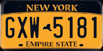 NY license plate GXW5181