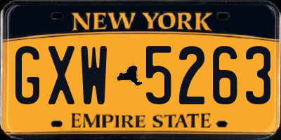 NY license plate GXW5263