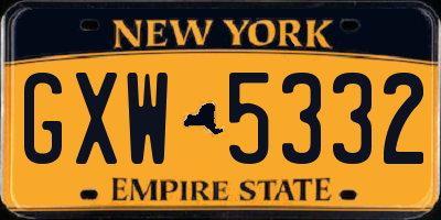 NY license plate GXW5332