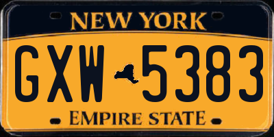 NY license plate GXW5383