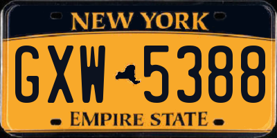 NY license plate GXW5388