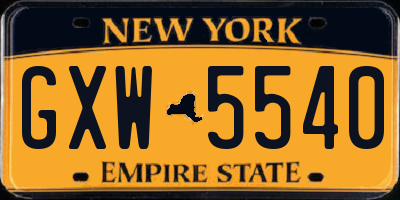 NY license plate GXW5540