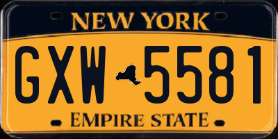 NY license plate GXW5581