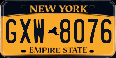 NY license plate GXW8076
