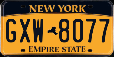 NY license plate GXW8077