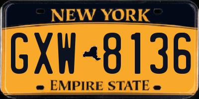 NY license plate GXW8136