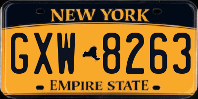 NY license plate GXW8263