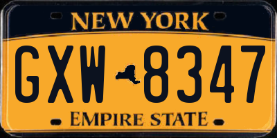 NY license plate GXW8347