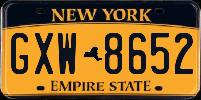 NY license plate GXW8652