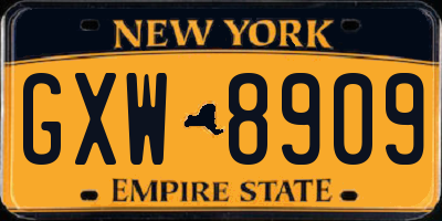 NY license plate GXW8909