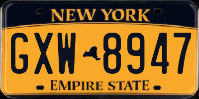 NY license plate GXW8947