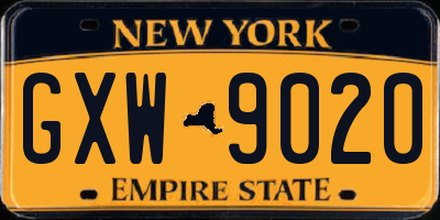 NY license plate GXW9020