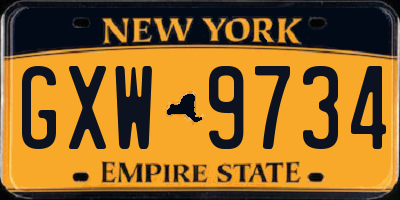 NY license plate GXW9734