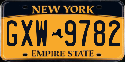 NY license plate GXW9782