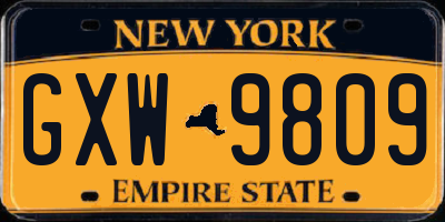 NY license plate GXW9809