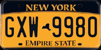 NY license plate GXW9980