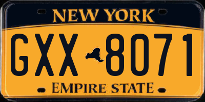 NY license plate GXX8071